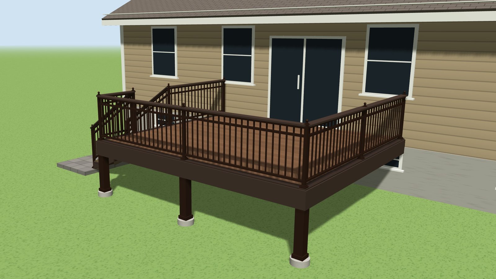 Composite deck with bronze aluminum railing