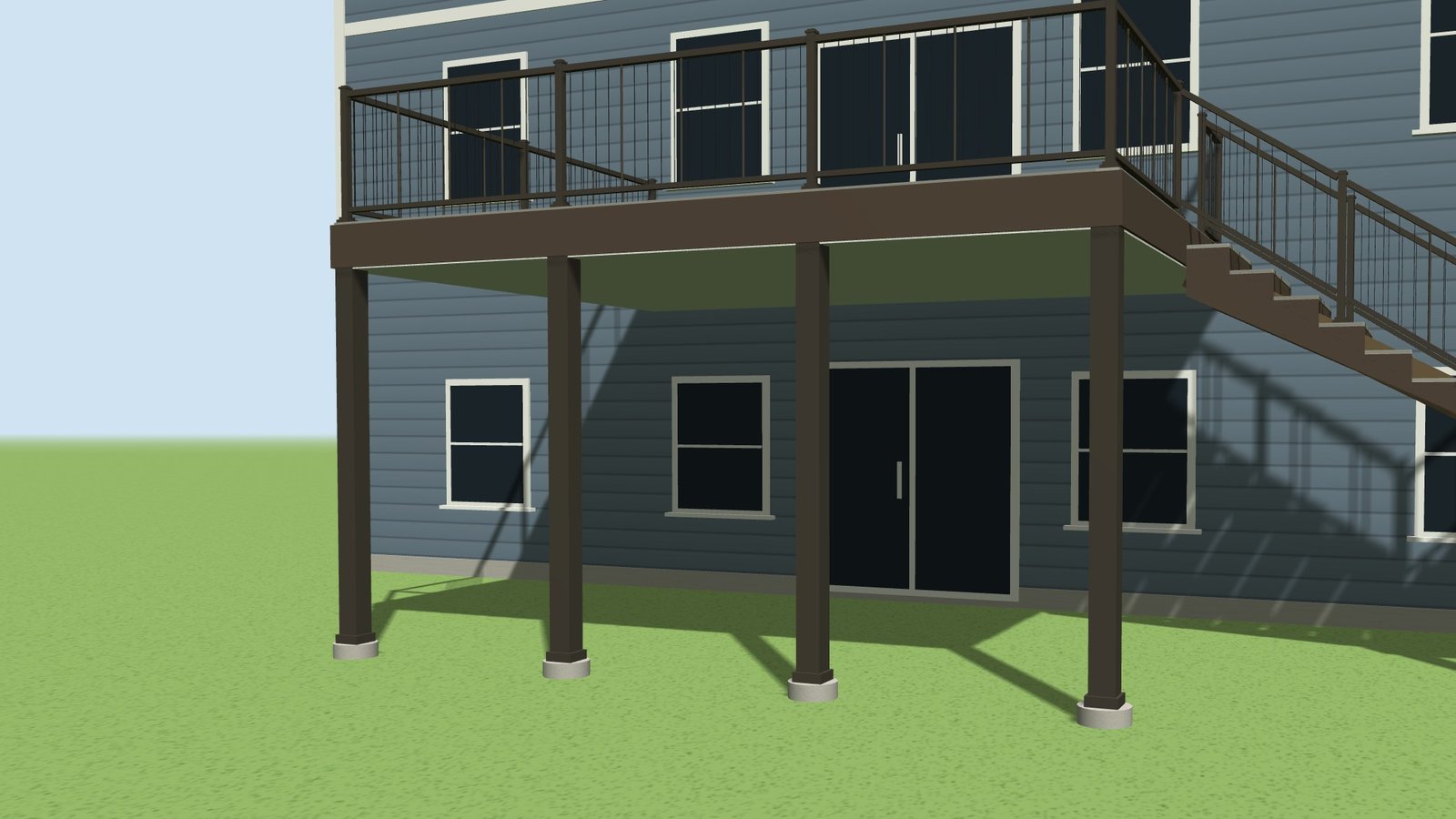 Raised deck with posts flush under the front beam and a finished ceiling underneath